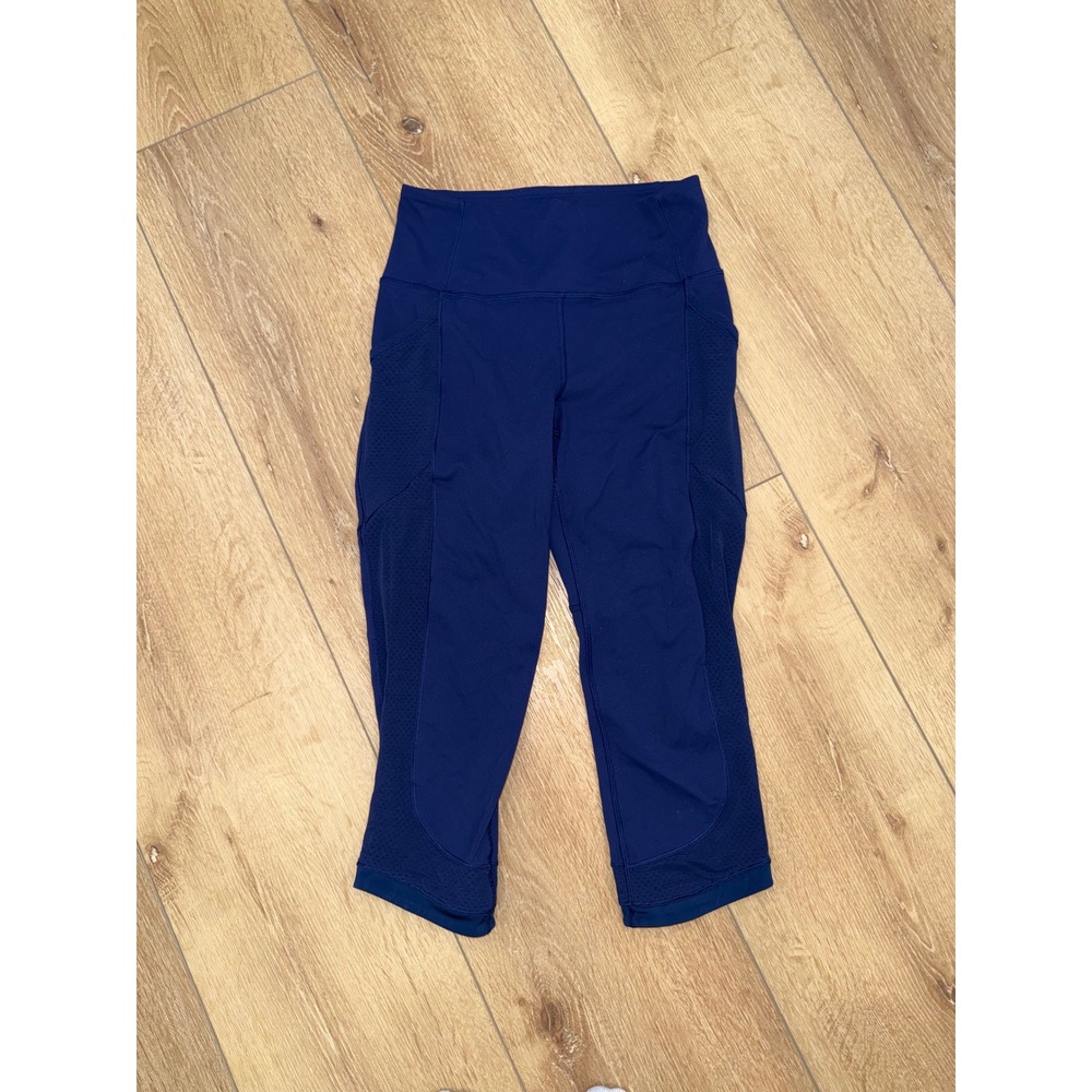 Lululemon All The Right Places Crop II Navy Blue High Rise Mesh Leggings Size‎ 4
